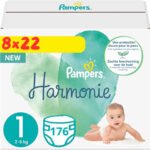 Pampers Harmonie luiers - maat 1 (2-5 KG) - 176 luiers - 8 pakken van 22 stuks