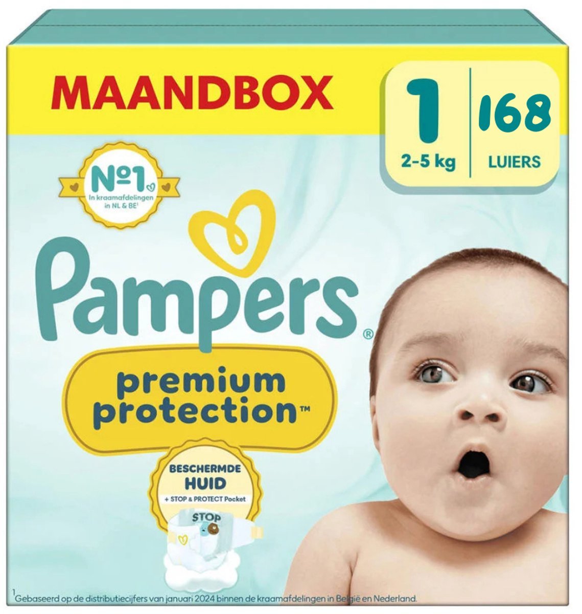 68a70a5c428edd9c540aa80dafd9beb0d0b6bb186d8b92c71b2e7.jpg Pampers Premium Protection - Maat 1 (2-5KG) - Mega Maandbox - 168 luiers - 4x42 - Afbeelding 1